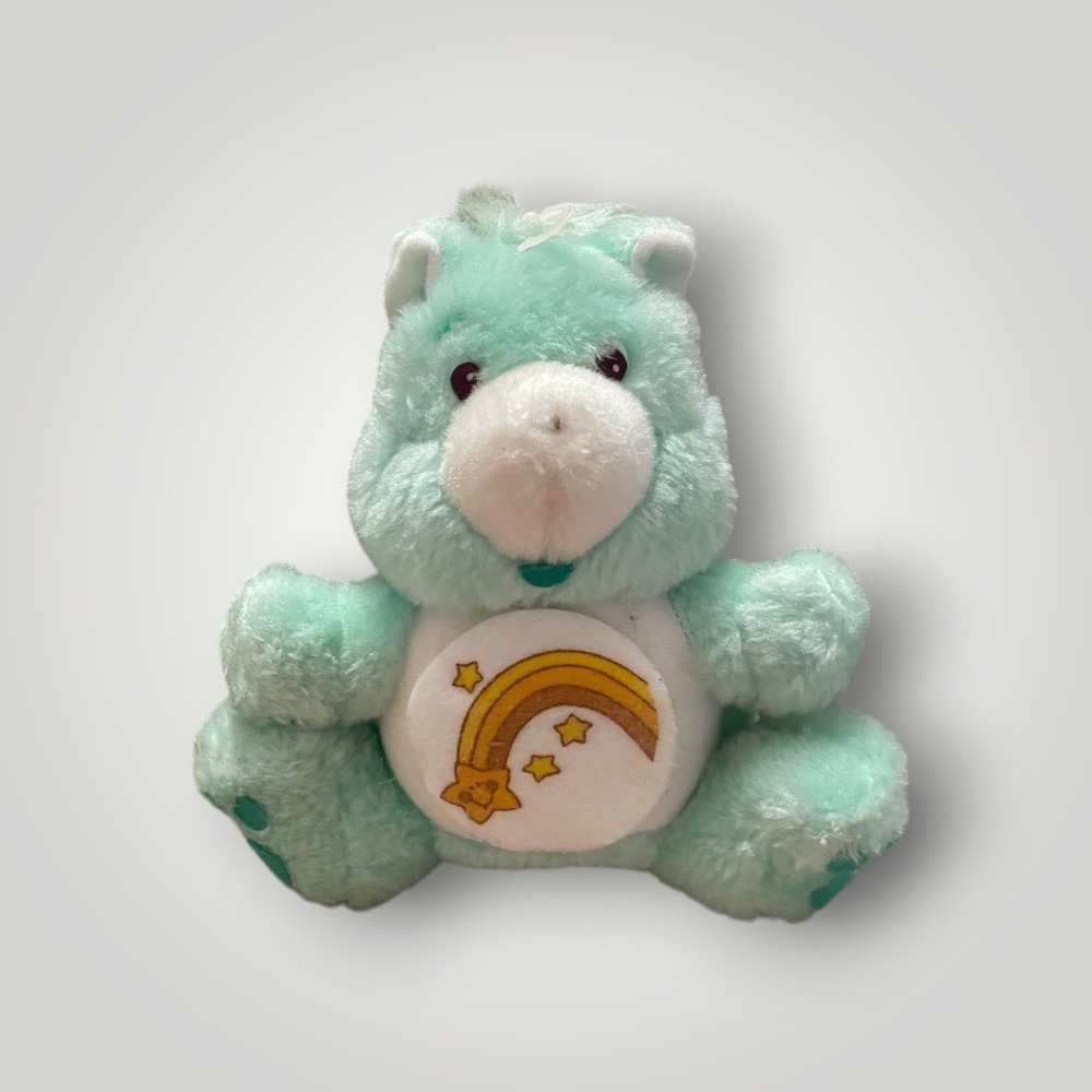 Care Bears Wish Bear Plush Coin Bank Kids 6" Mint Green Vintage 1984 Rainbow